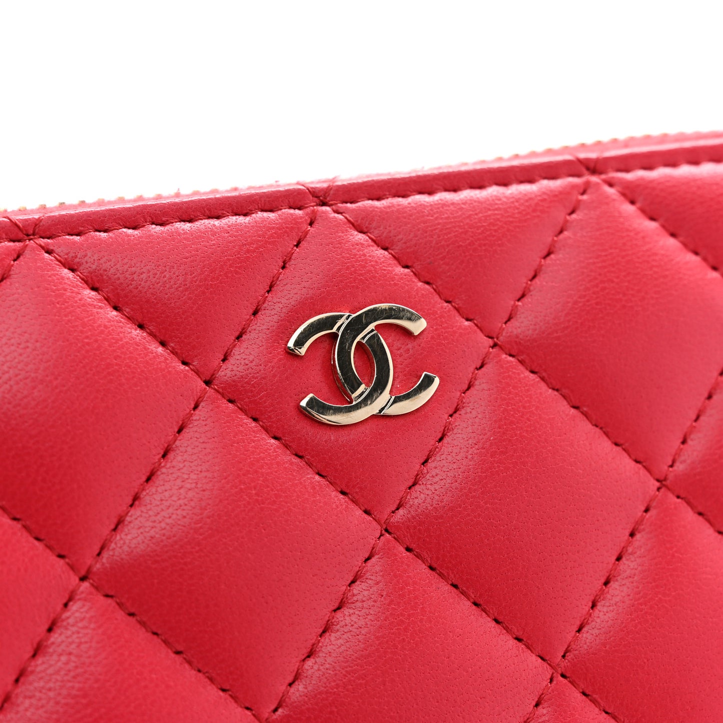 Lambskin Quilted Large Gusset Zip Around Wallet Dark Pink