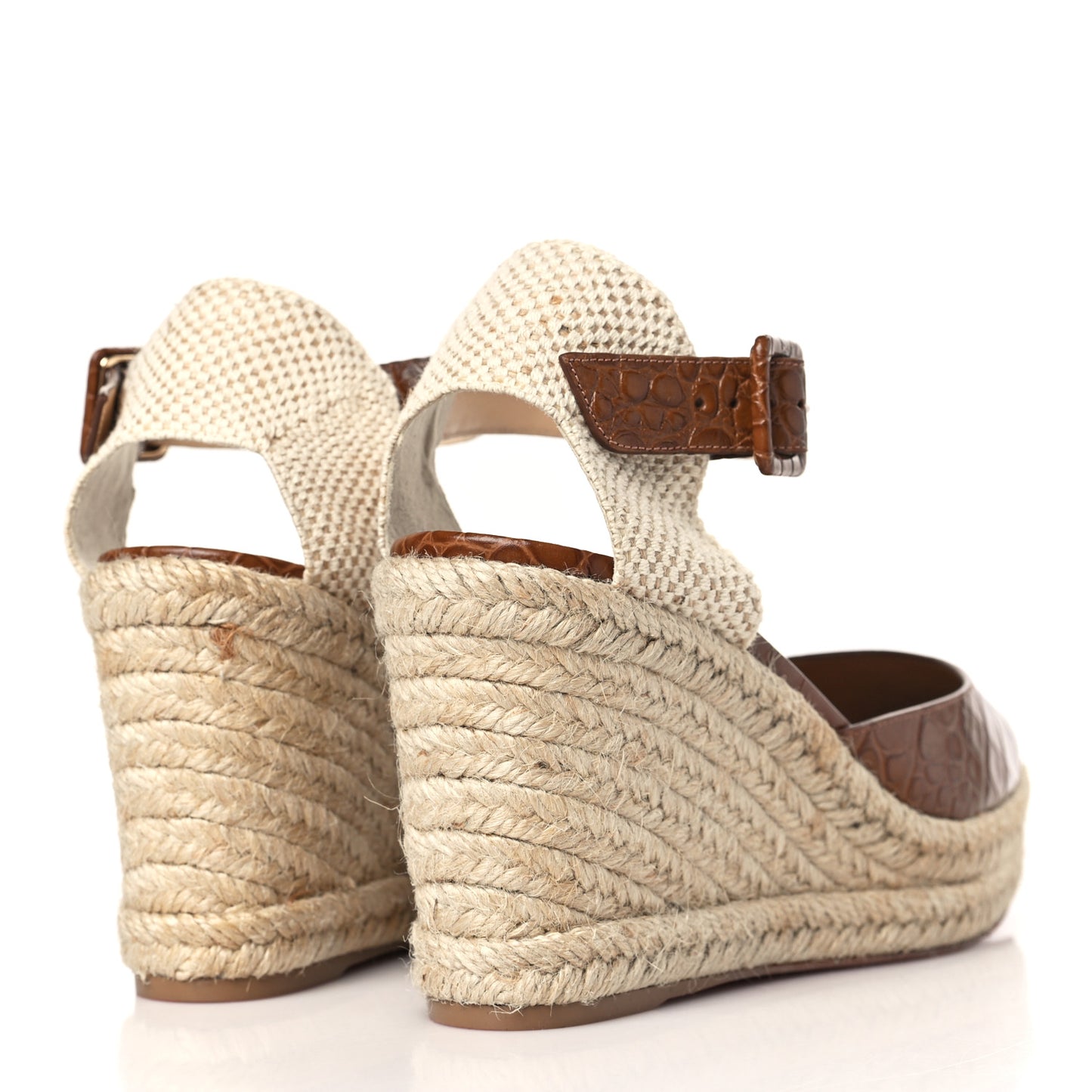 Calfskin Crocodile Embossed Amelia 90 Espadrille Wedges 39 Brown
