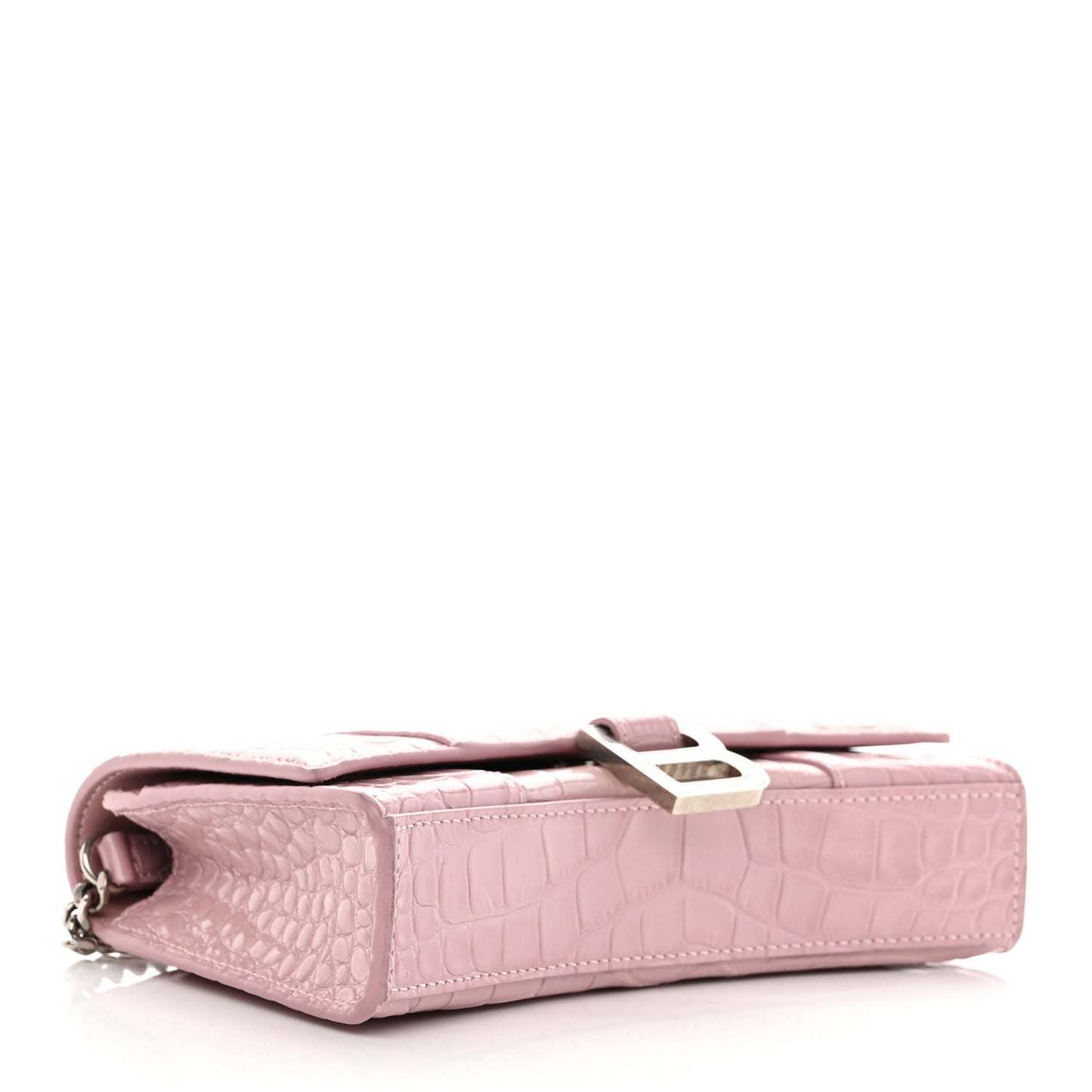 Shiny Calfskin Crocodile Embossed Hourglass Chain Bag Powder Pink