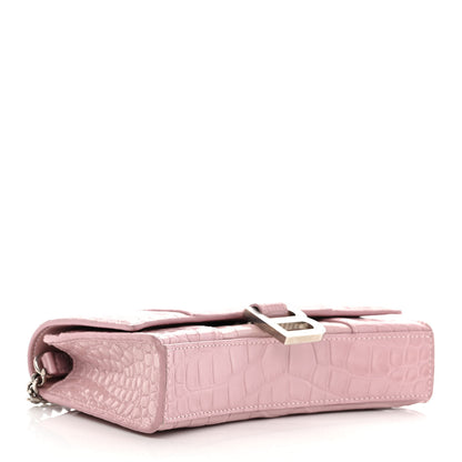 Balenciaga Shiny Calfskin Crocodile Embossed Hourglass Chain Bag Powder Pink 4 of 9
