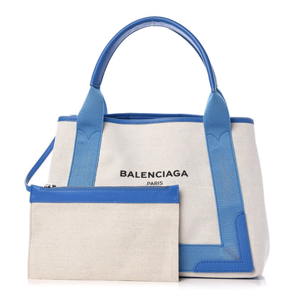 Balenciaga Cotton Canvas Satin Calfskin S Navy Cabas Natural Bleu 1 of 17