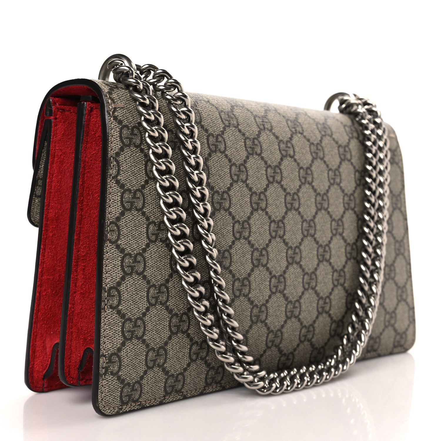 Gucci GG Supreme Monogram Suede Small Dionysus Shoulder Bag Beige Ebony Vulcanic Red 4 of 10