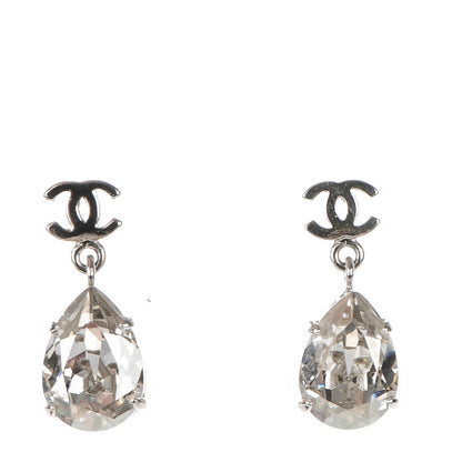 Chanel Crystal CC Drop Earrings Silver 1 of 4