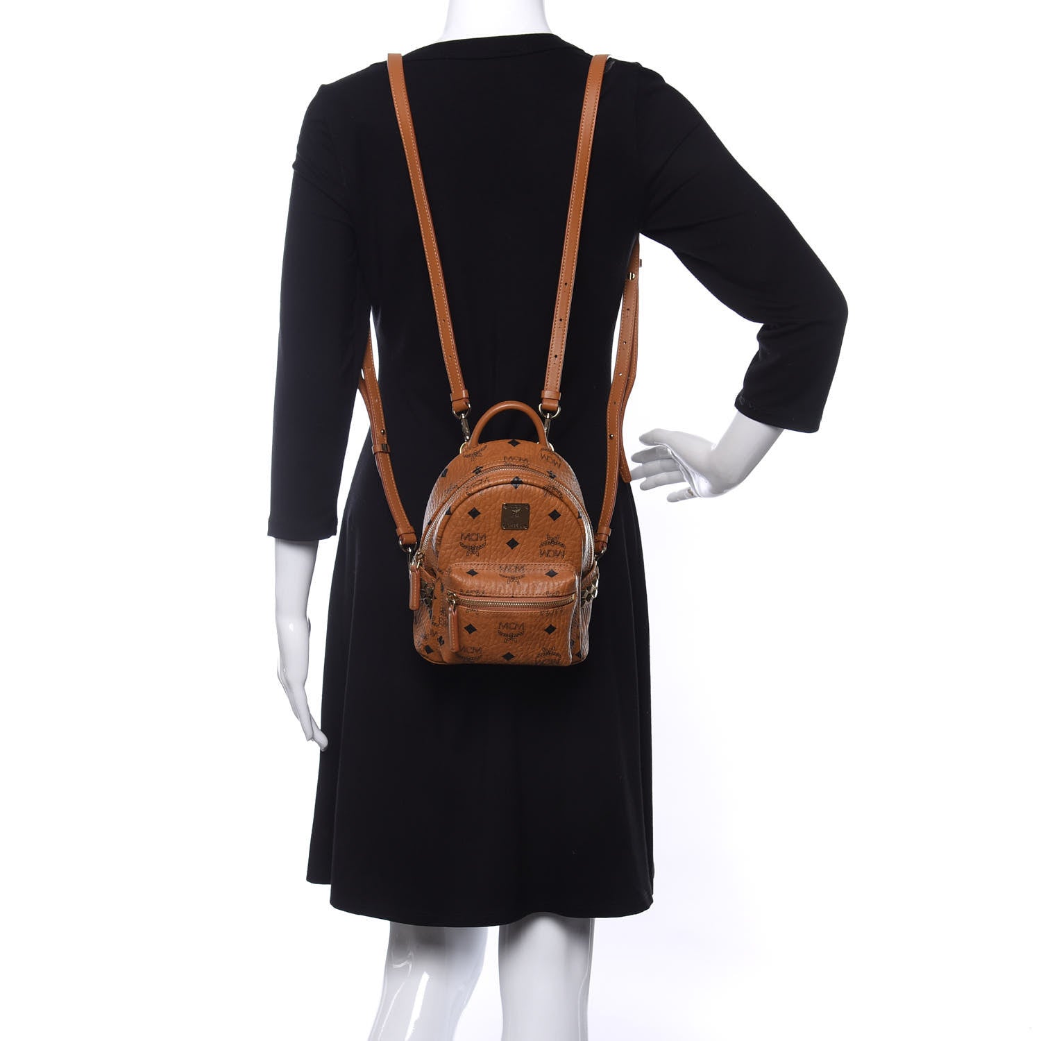 MCM Visetos Side Stud X-Mini Stark Bebe Boo Backpack Cognac 2 of 9