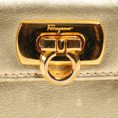 FASHIONPHILE SALVATOREFERRAGAMOMetallicLeatherGanciniEveningBagGold 7 of 8