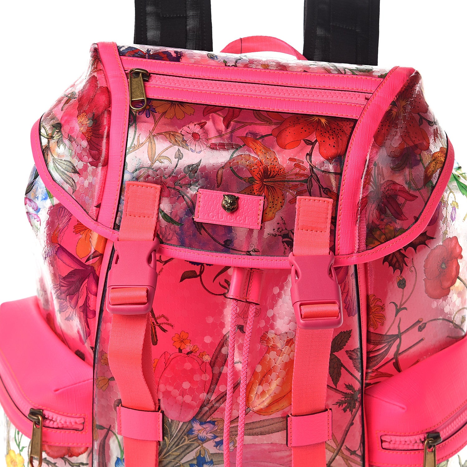 Gucci PVC Floral Double Buckle Backpack Fuchsia 6 of 8