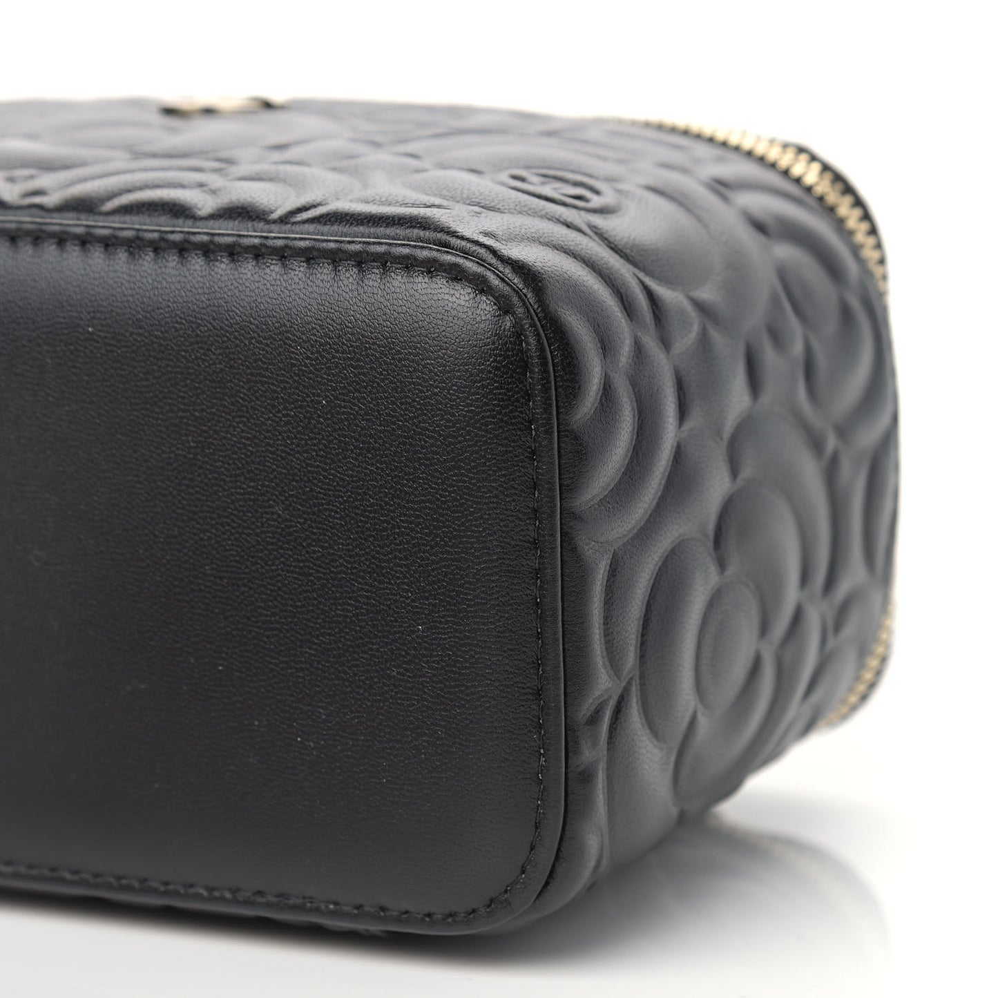 Lambskin Camellia Embossed Small Vanity Case With Chain Black