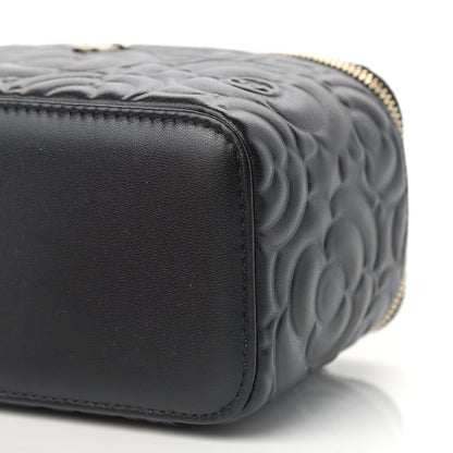 Chanel Lambskin Camellia Embossed Small Vanity Case With Chain Black 9 of 9