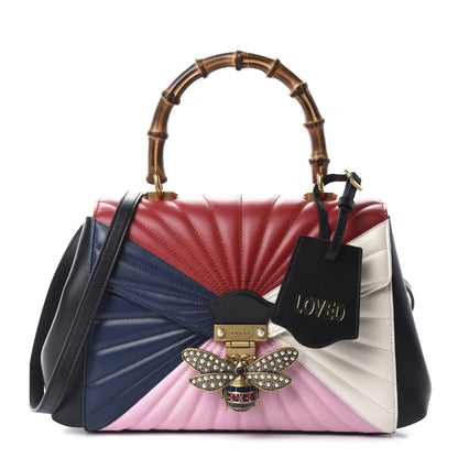 Gucci Calfskin Bamboo Trapuntata Queen Margaret Top Handle Bag Blue Agata Hibiscus Red Mystic White Sugar Pink 1 of 11