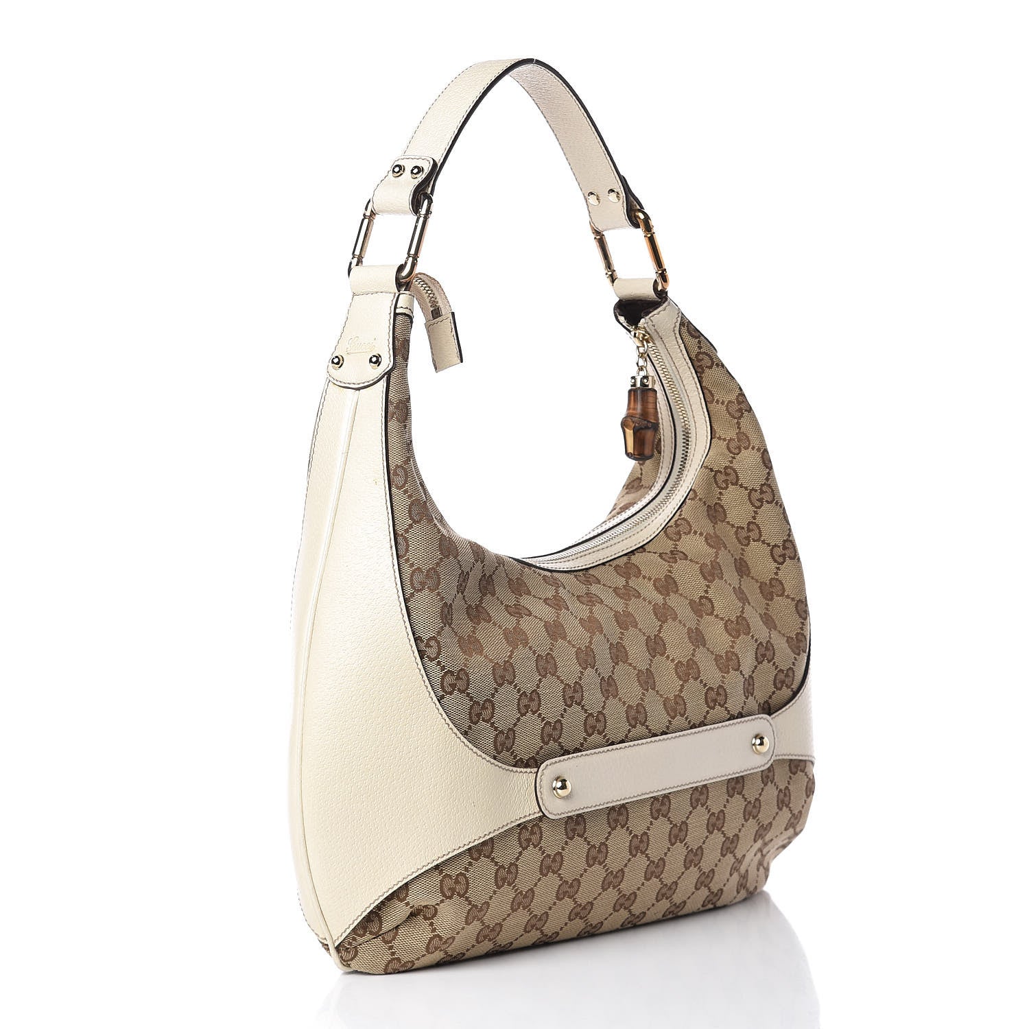 Gucci Monogram Calfskin Horsebit Hobo Off White 4 of 13