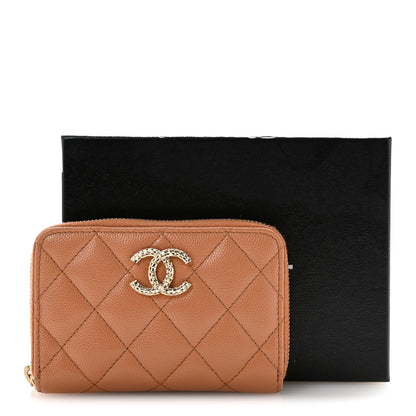 Chanel Caviar Quilted Textured CC Zip Around Coin Purse Beige 9 of 9