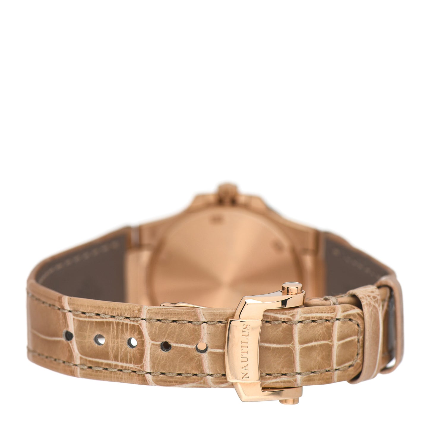 18K Rose Gold Alligator Diamond 32mm Nautilus Quartz Watch Brown 7010/1R-012