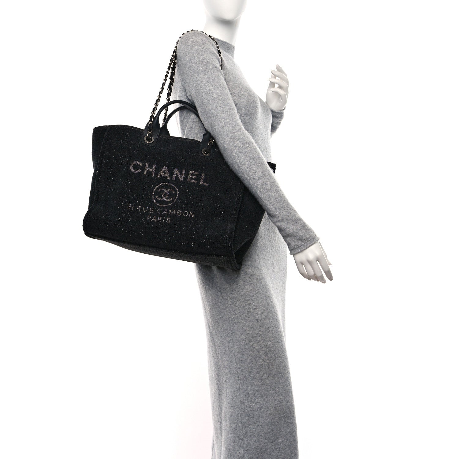 Chanel Lurex Boucle Medium Deauville Tote Black 2 of 9