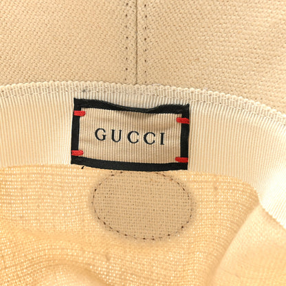 Gucci Heavy Linen Canvas Textured Dollar Calfskin Web Fedora Heavy Hat S Light Beige Green 7 of 8