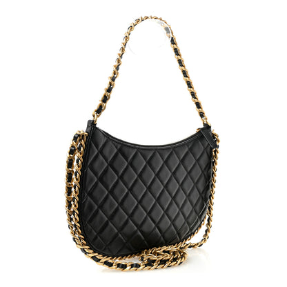 Chanel Shiny Crumpled Lambskin Quilted Large Trendy Chain Around Hobo Black 3 of 10