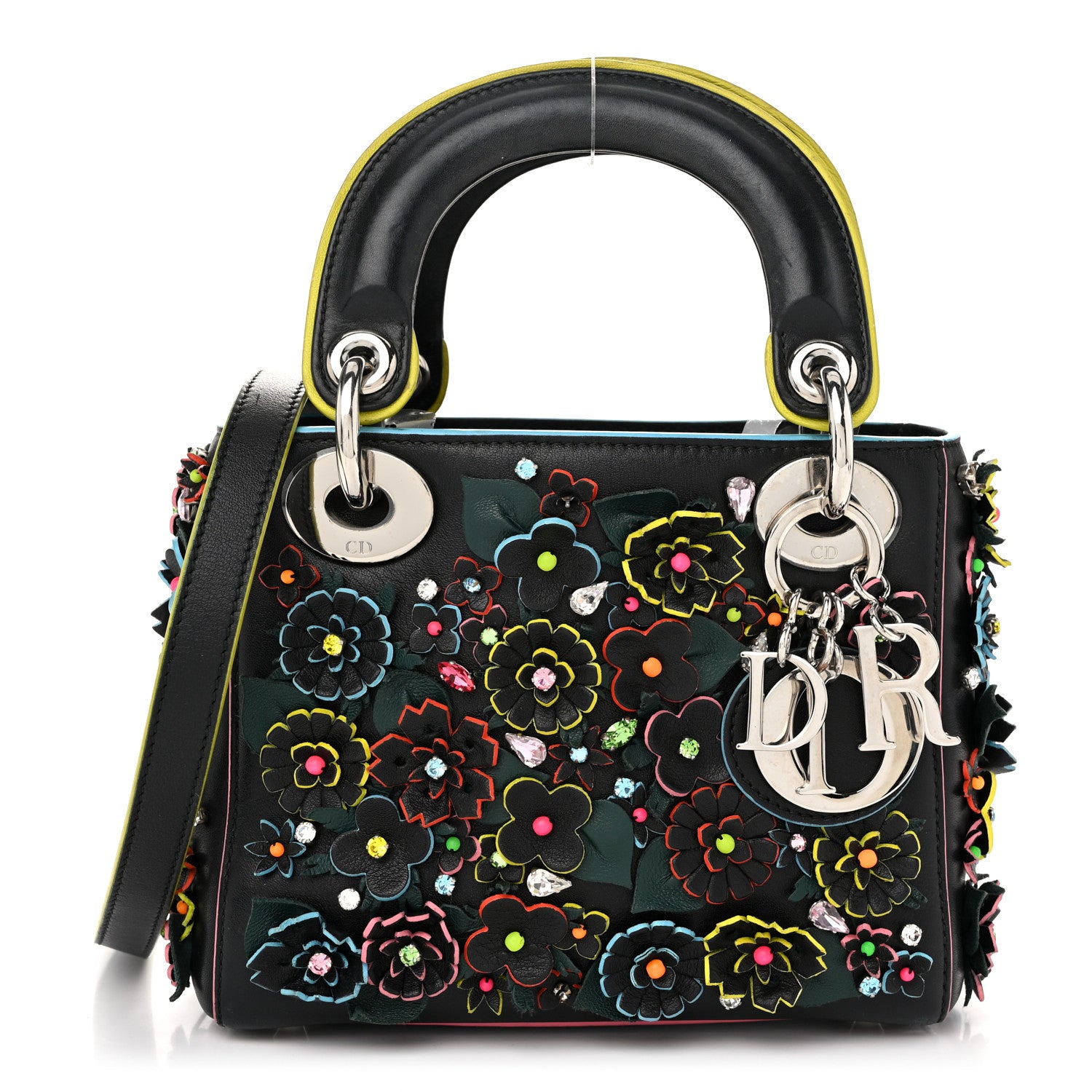 Christian Dior Lambskin Satin Sequin Floral Mini Lady Dior Black 1 of 11