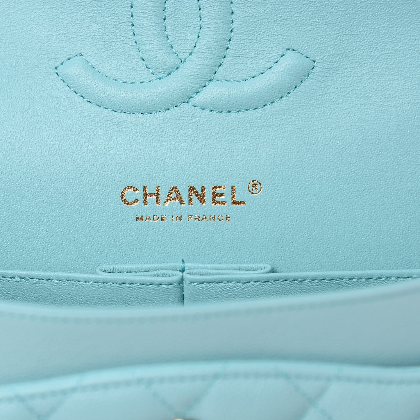 Caviar Quilted Medium Double Flap Light Blue