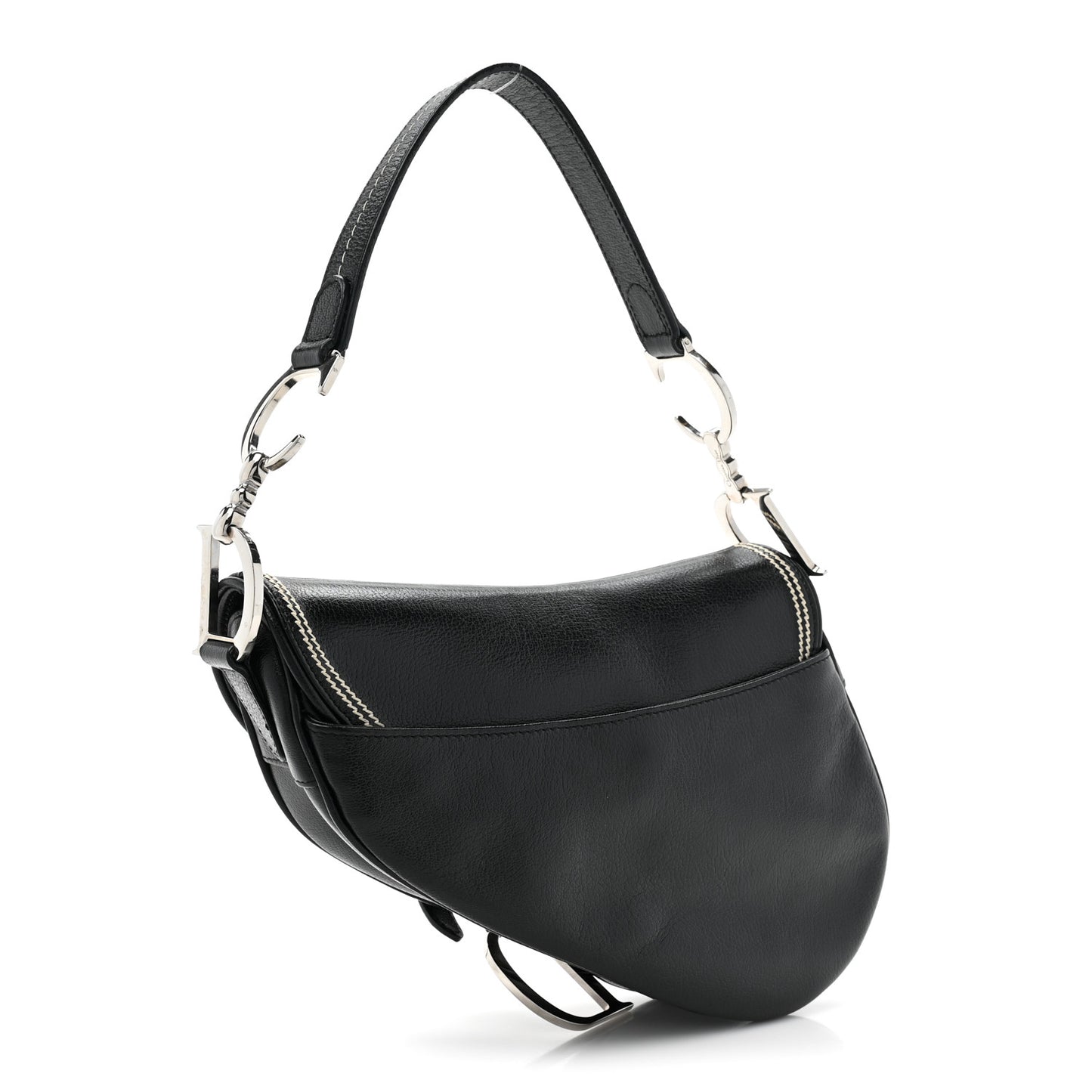 Shiny Goatskin Saddle Bag Black