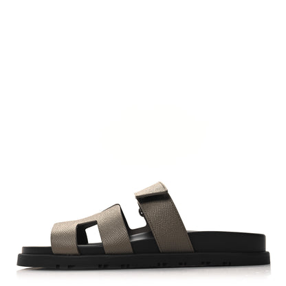 Hermes Epsom Womens Chypre Sandals 37.5 Etoupe 1 of 9