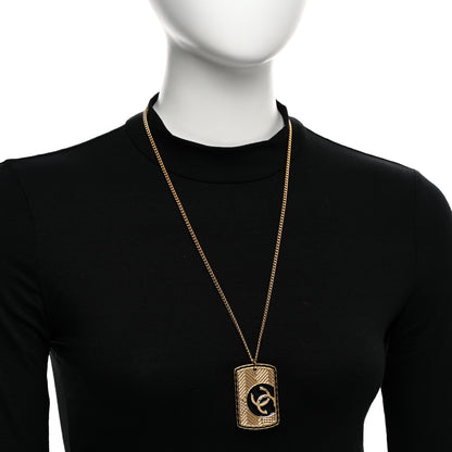 Chanel CC ID Dog Tag Charm Necklace Gold Black 2 of 6