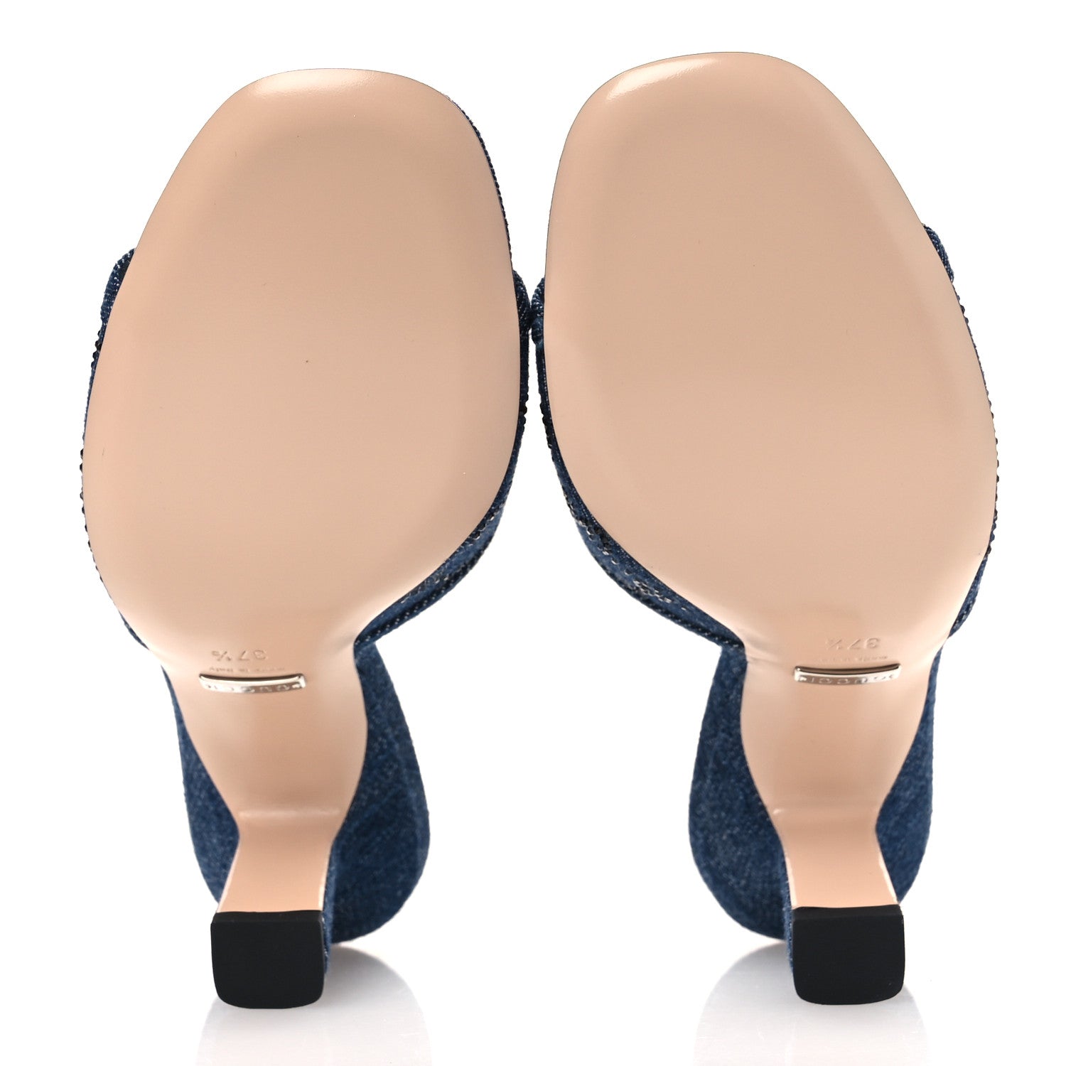 Gucci Denim Crystal GG Monogram Mules 37.5 Blue 7 of 11