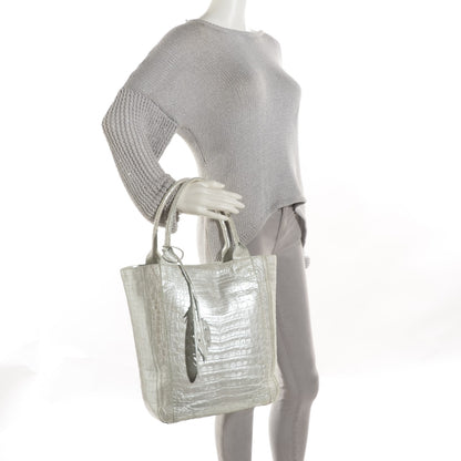 Nancy Gonzalez Metallic Crocodile Medium Leaf Tote White 2 of 8