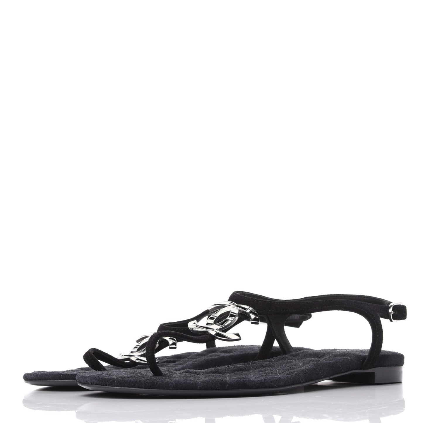 Suede Goatskin CC Thong Sandals 36 Navy