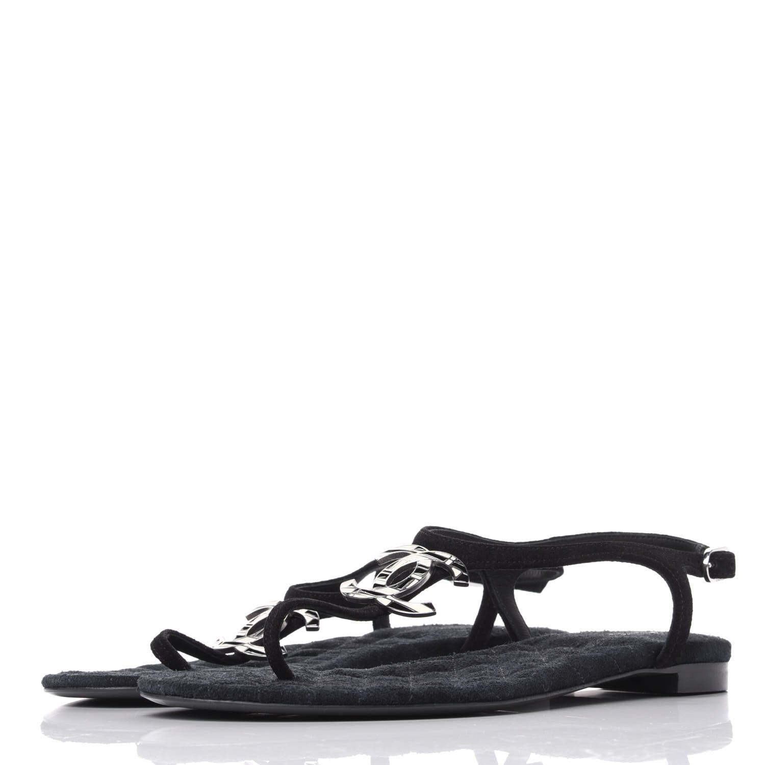 Chanel Suede Goatskin CC Thong Sandals 36 Navy 3 of 10