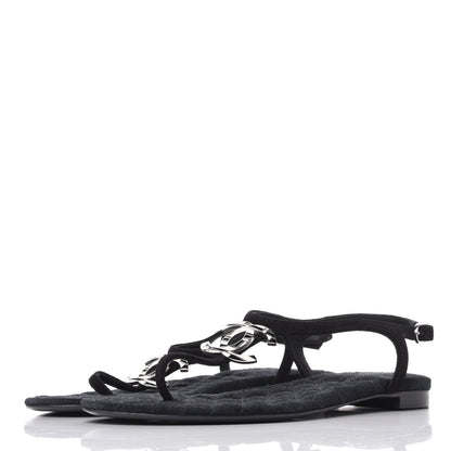 Chanel Suede Goatskin CC Thong Sandals 36 Navy 3 of 10