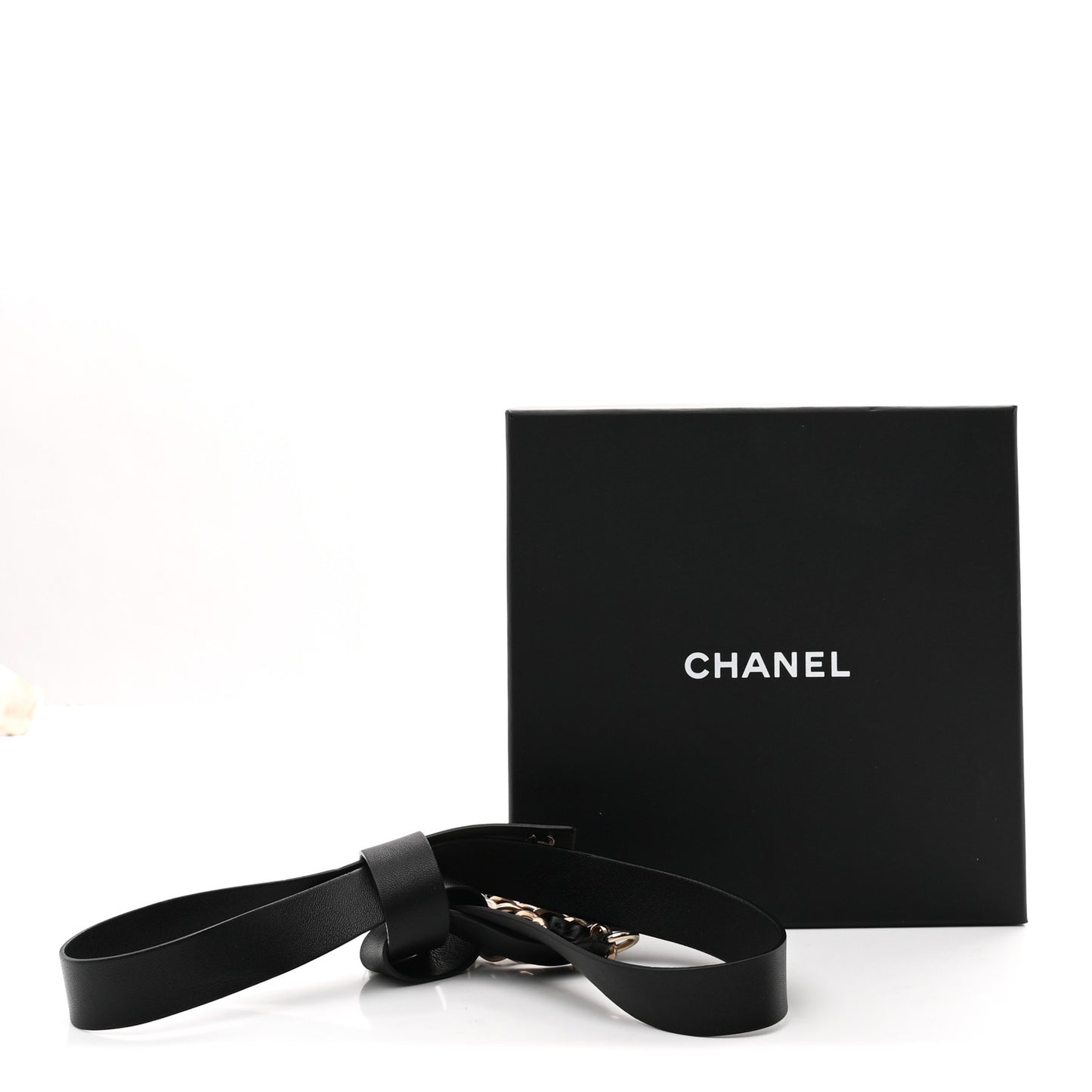 Lambskin Chain CC Bow Belt L Black