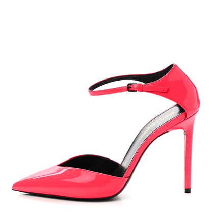 Saint Laurent Patent Anja 105 Ankle Strap Pointed Pumps 37.5 Fuxia Fluo 1 of 9