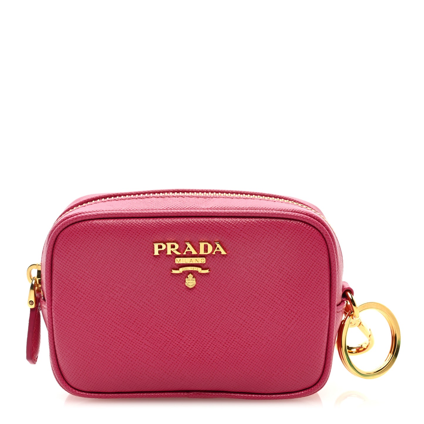 Saffiano Zip Pouch Charm Pink