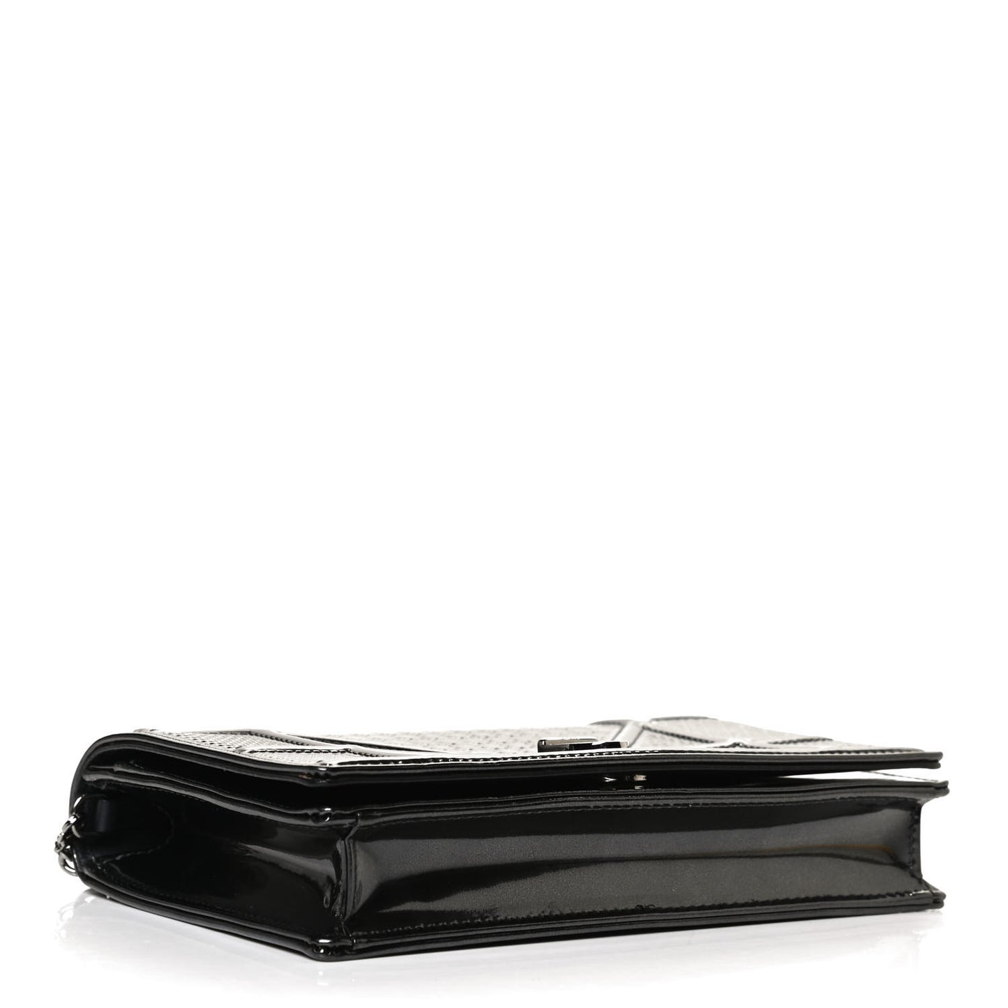 Metallic Patent Micro-Cannage Diorama Wallet on Chain Pouch Onyx Black