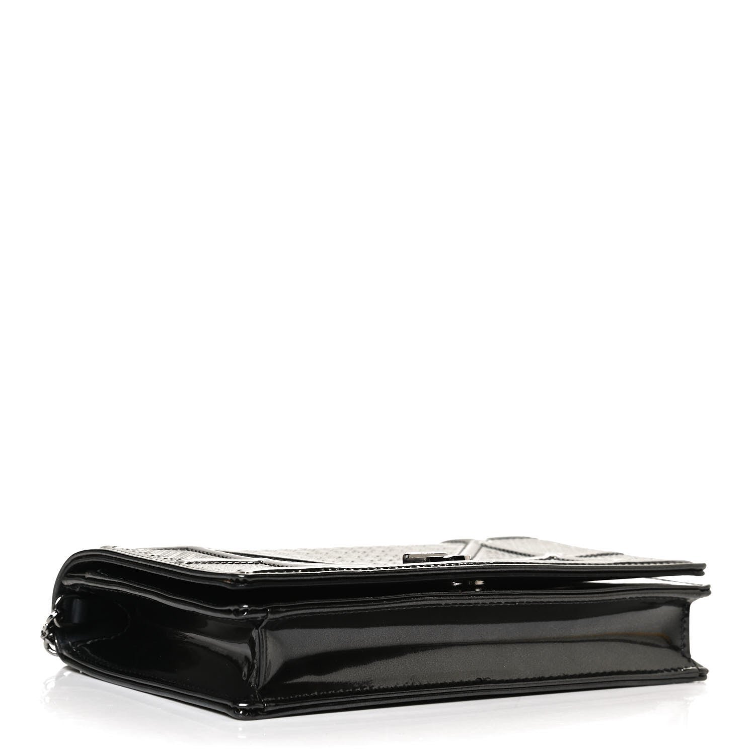 Christian Dior Metallic Patent Micro-Cannage Diorama Wallet on Chain Pouch Onyx Black 4 of 13