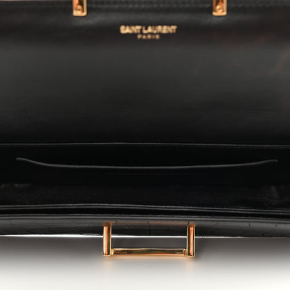 Saint Laurent Calfskin Crocodile Embossed Lulu Clutch Black 4 of 7