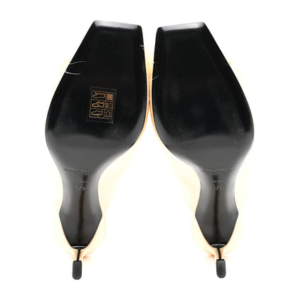 Saint Laurent Crepe Satin Blanco 60 Feathered Mule Sandals 37.5 Beige 5 of 9