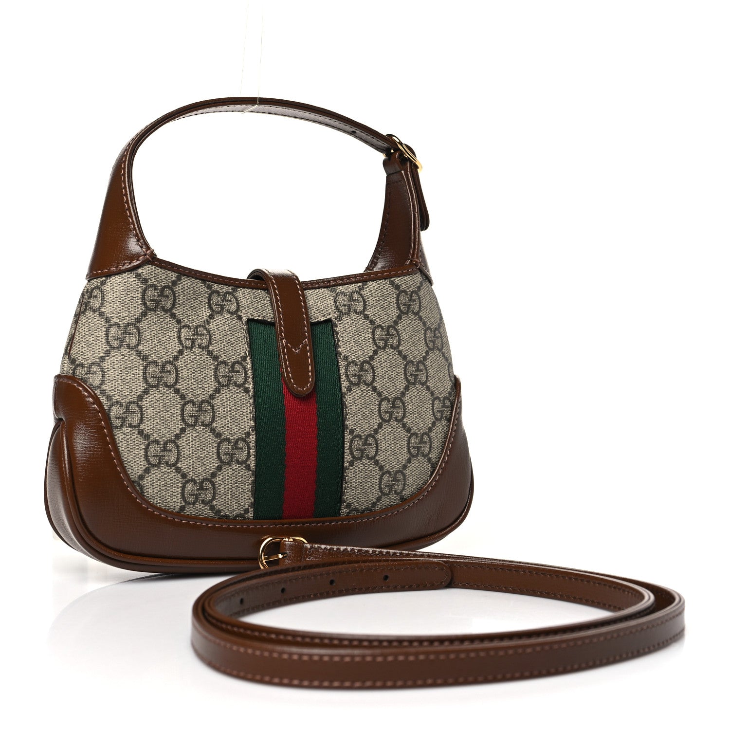 Gucci GG Supreme Monogram Azalea Calfskin Web Mini Jackie 1961 Hobo Beige Ebony Brown Sugar 3 of 11