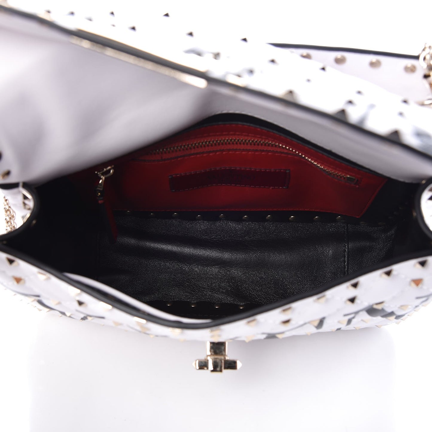 Lambskin VLTN Print Medium Rockstud Spike Shoulder Bag Optic White Black