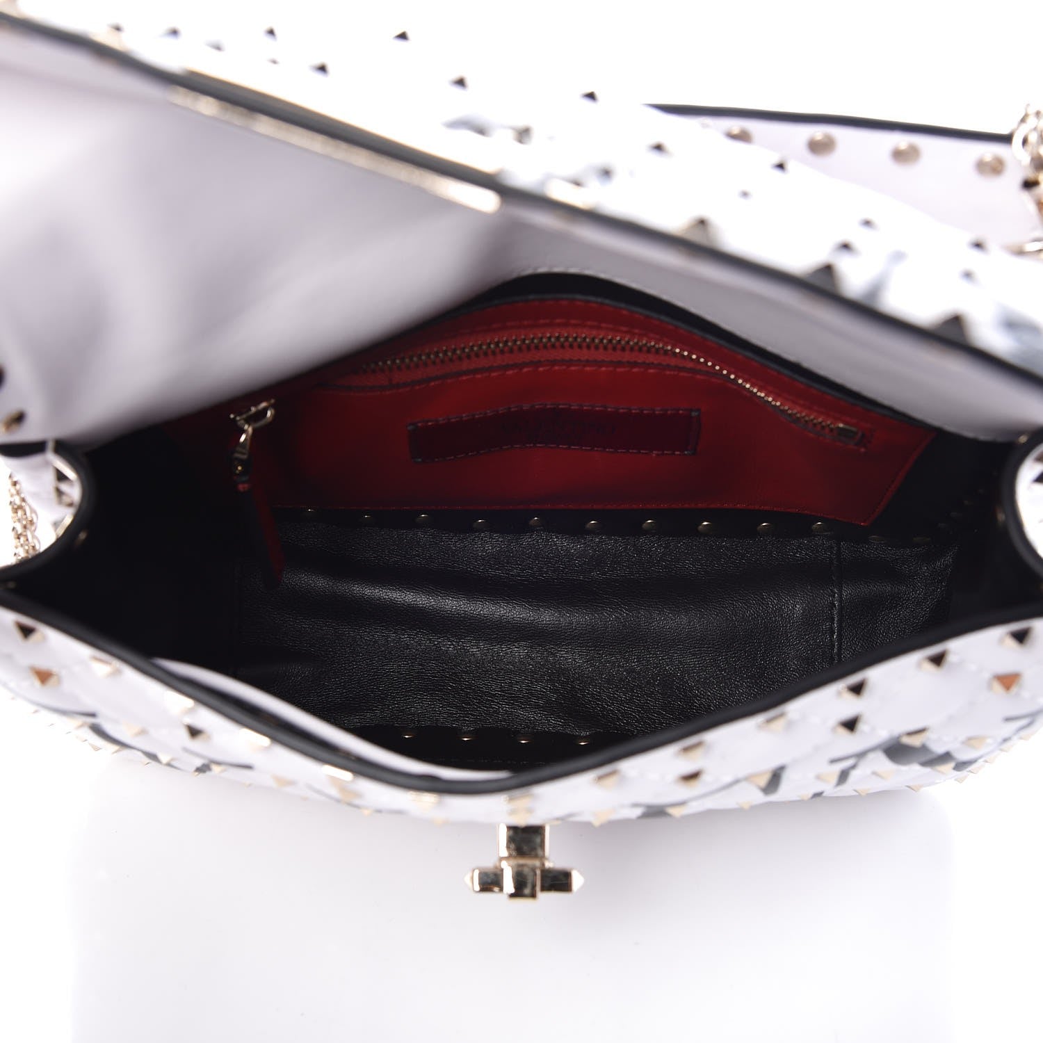 Valentino Garavani Lambskin VLTN Print Medium Rockstud Spike Shoulder Bag Optic White Black 6 of 7
