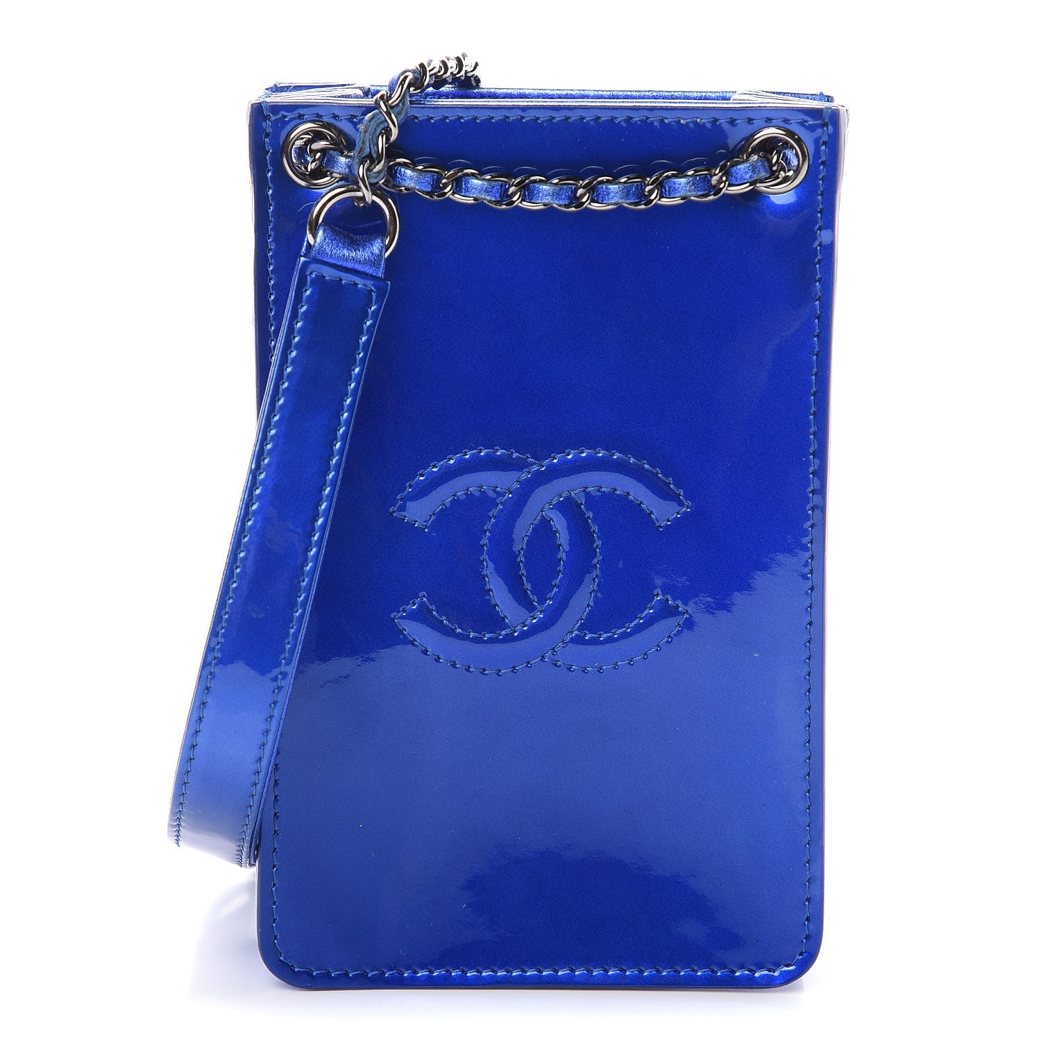 Chanel Metallic Patent Crossbody CC Phone Holder Blue 1 of 13