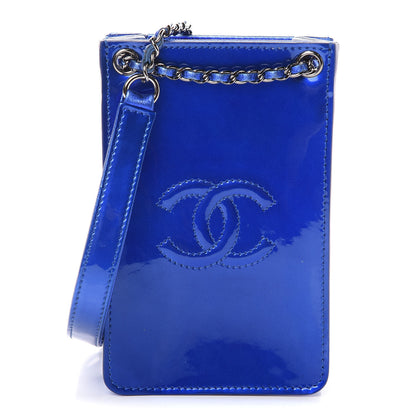 Chanel Metallic Patent Crossbody CC Phone Holder Blue 1 of 13