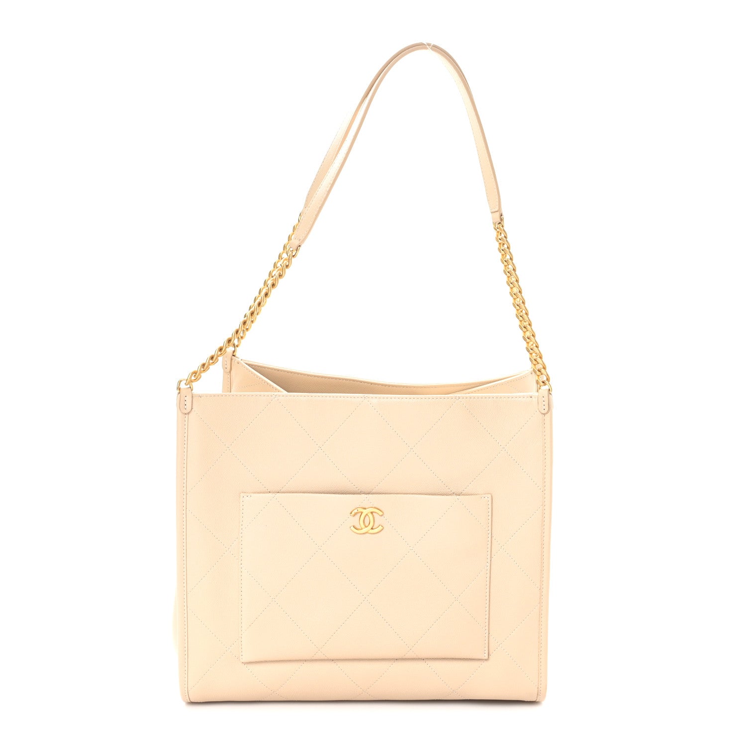Chanel Caviar Stitched Pocket CC Large Tote Light Beige 1 of 11