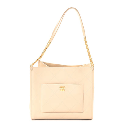 Chanel Caviar Stitched Pocket CC Large Tote Light Beige 1 of 11