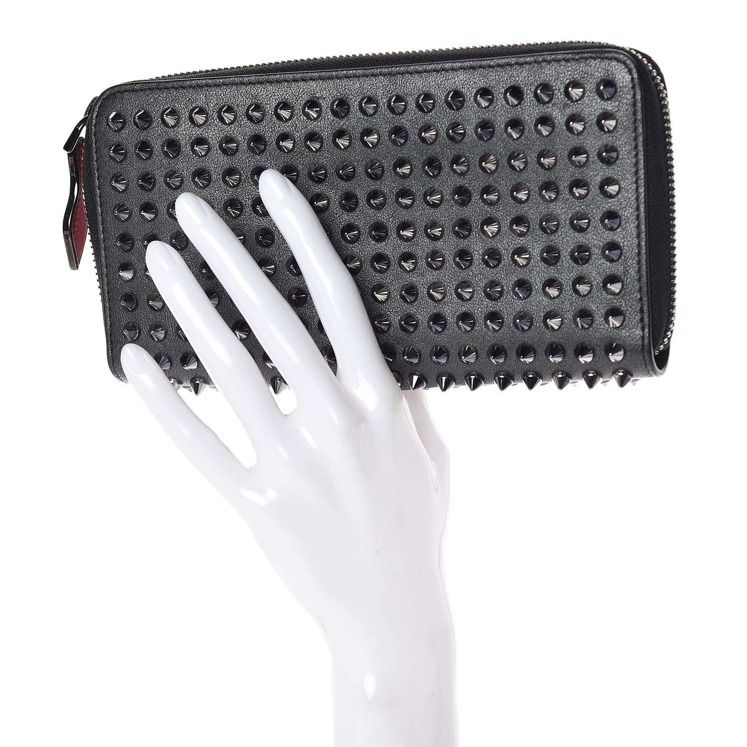 Christian Louboutin Metallic Calfskin Panettone Spiked Zip Around Wallet Anthracite Gun Metal 2 of 11