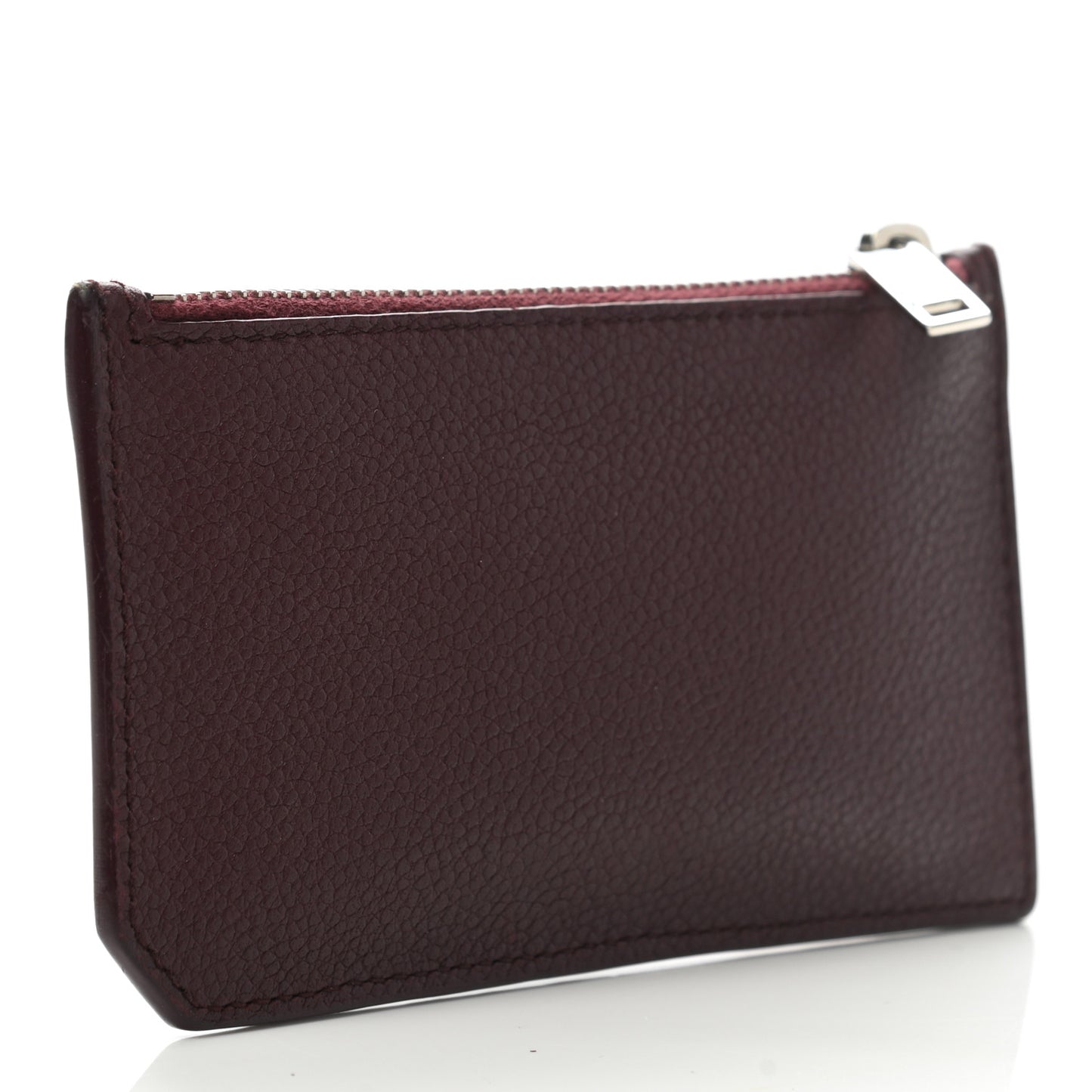 Grained Calfskin 5 Fragments Zip Pouch Card Holder Burgundy