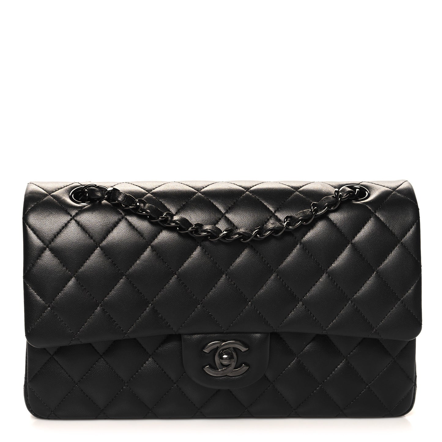 Lambskin Quilted Medium Double Flap So Black