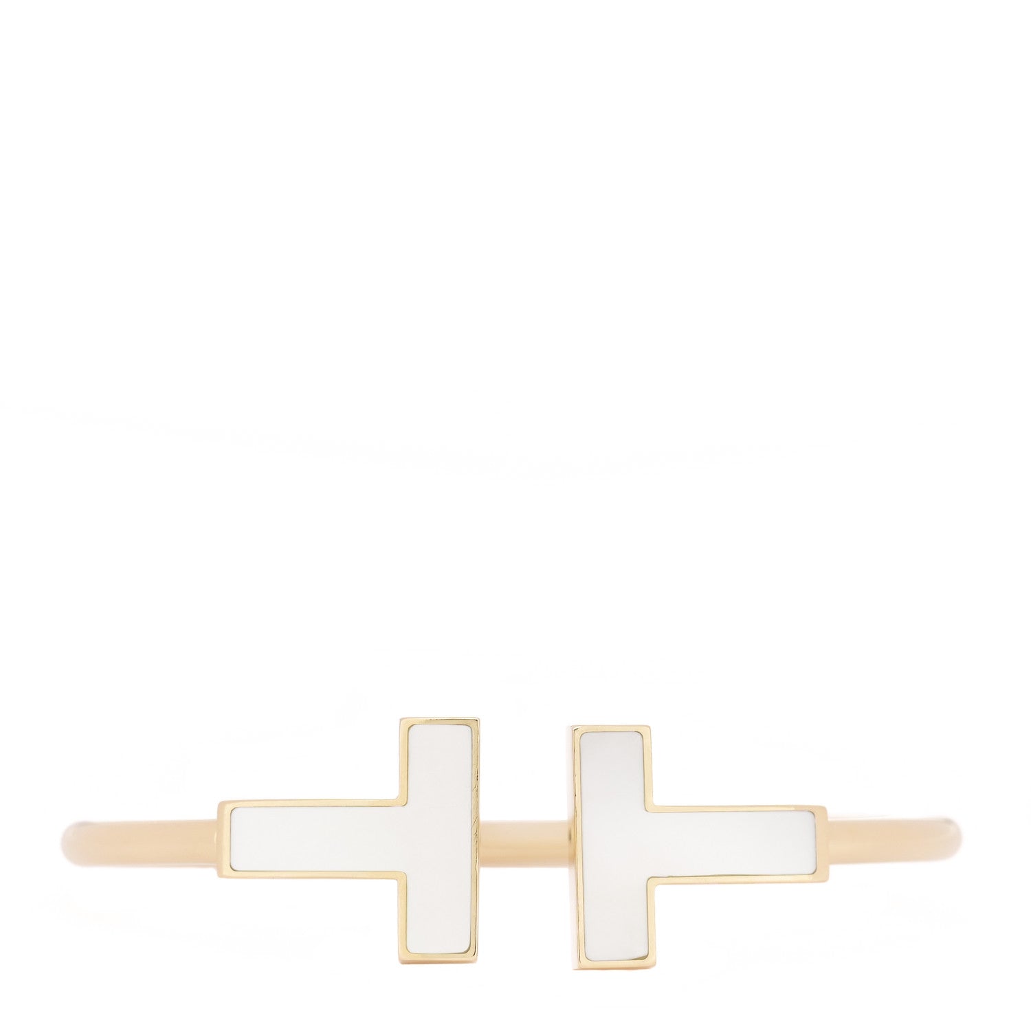 Tiffany 18K Yellow Gold Mother of Pearl Wide T Wire Bracelet 1 of 4