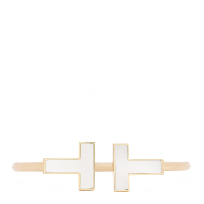 Tiffany 18K Yellow Gold Mother of Pearl Wide T Wire Bracelet 1 of 4