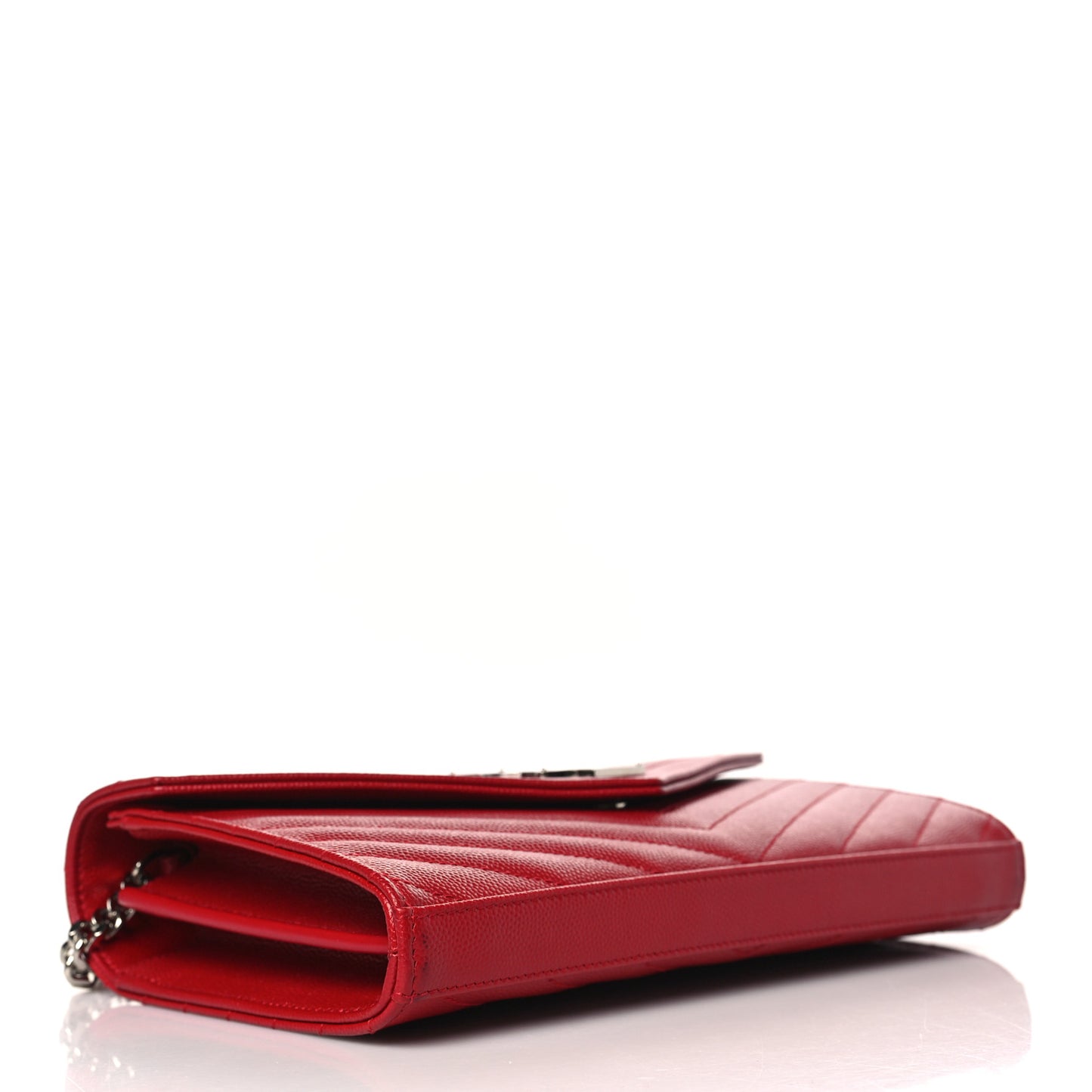 Grain De Poudre Matelasse Chevron Monogram Chain Wallet Red