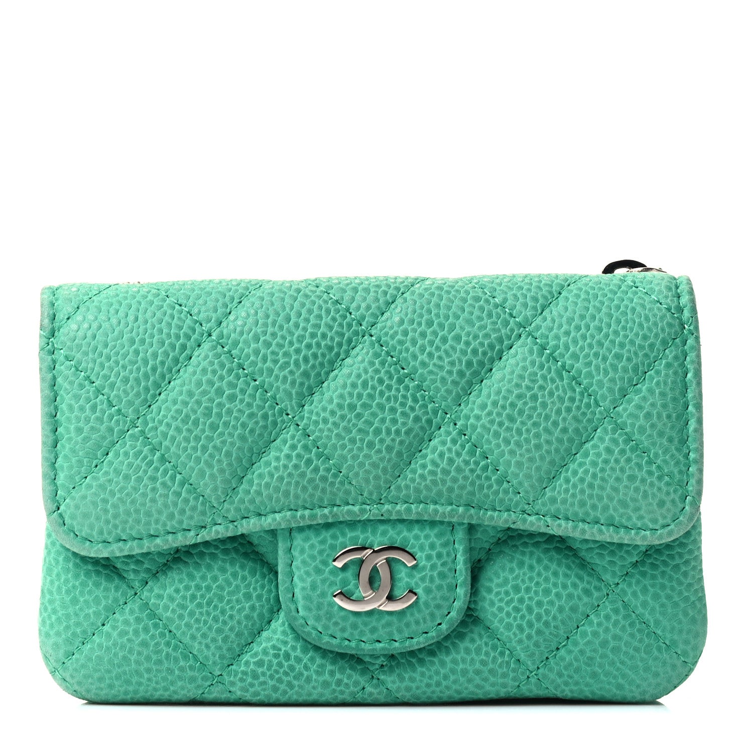 Chanel Iridescent Caviar Quilted CC Card Holder Green 1 of 4